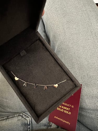 Customer photo review of 14K Solid Gold Letter Necklace