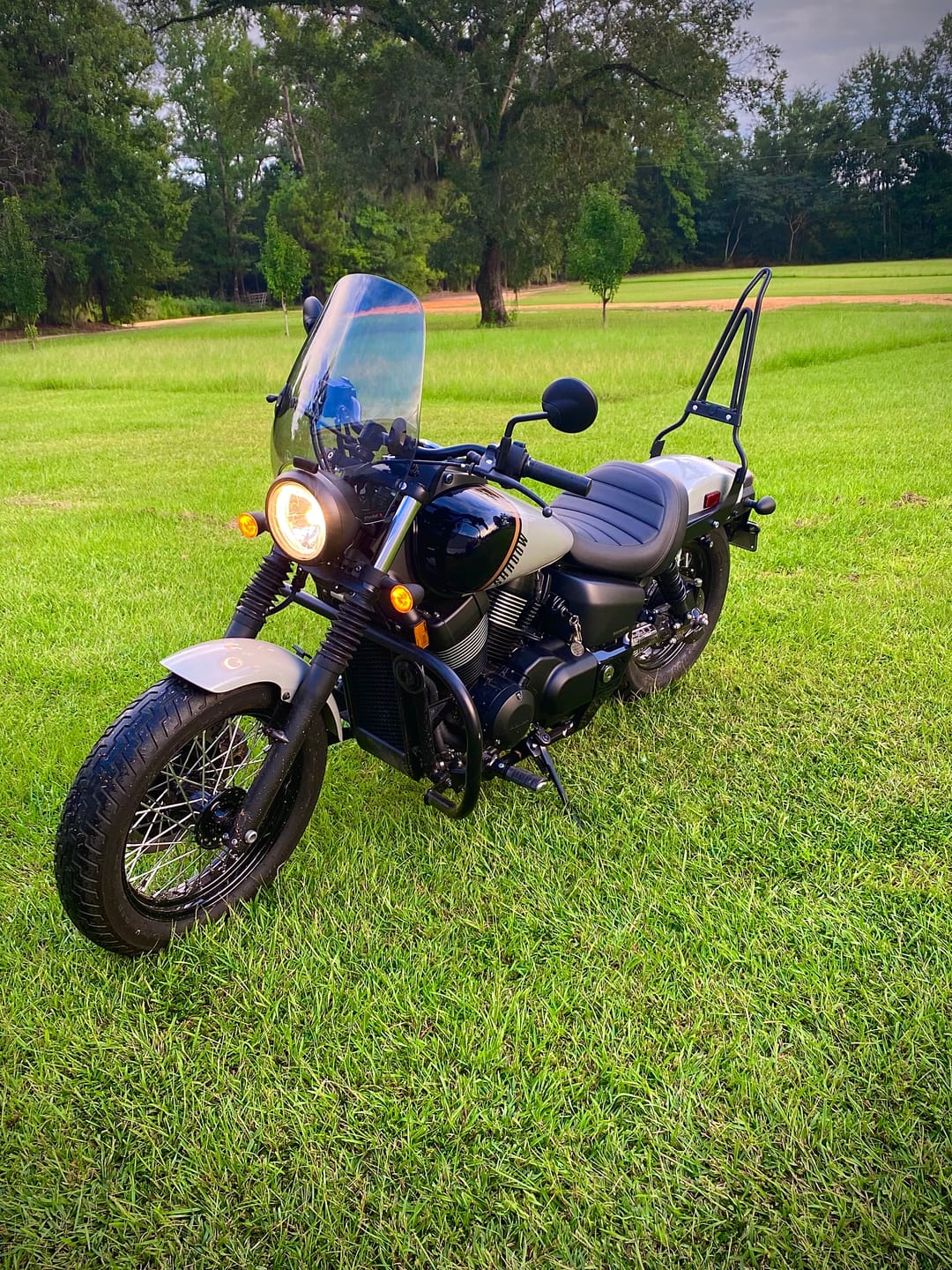 Customer photo review of Iron Born 25" Sissy Bar with Foldable Luggage Rack for Honda Shadow 750 Phantom Matte Black