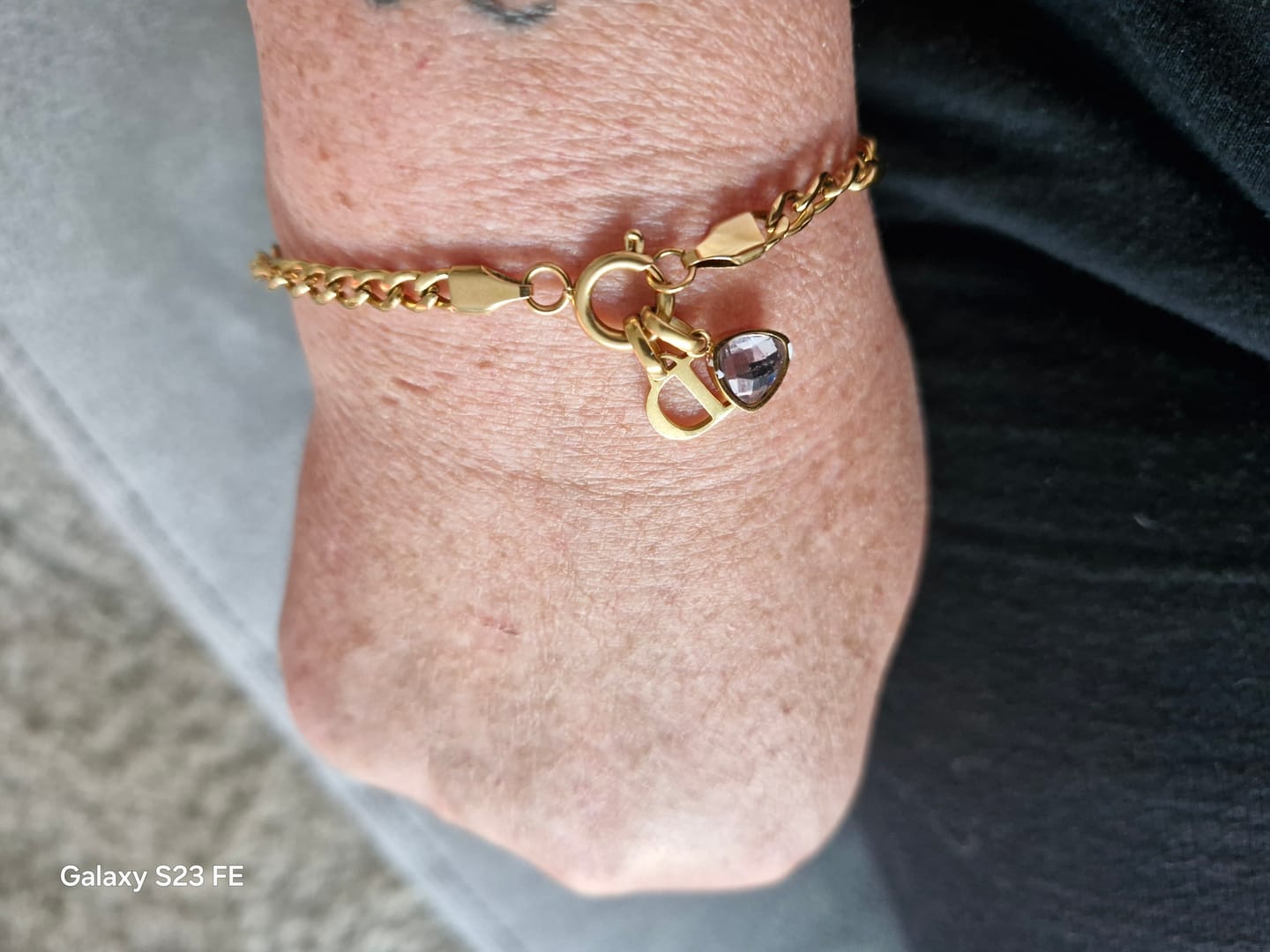 Customer photo review of Letter & birthstone bracelet gold
