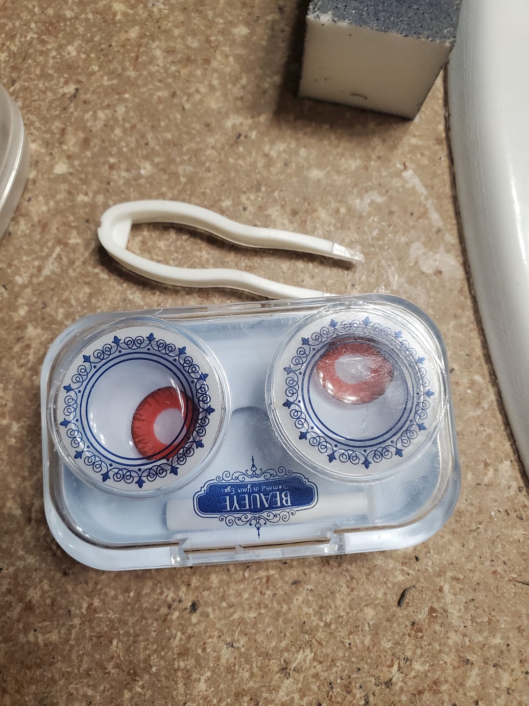 Customer photo review of Cosplay Lucifer's Eye Red Prescription Colored Contact Lenses