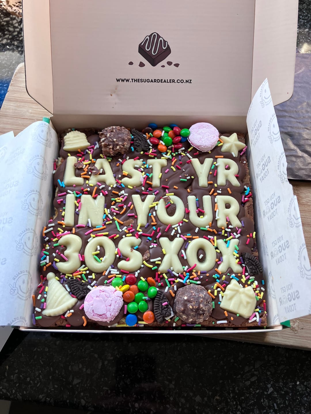 Customer photo review of Custom message birthday brownie