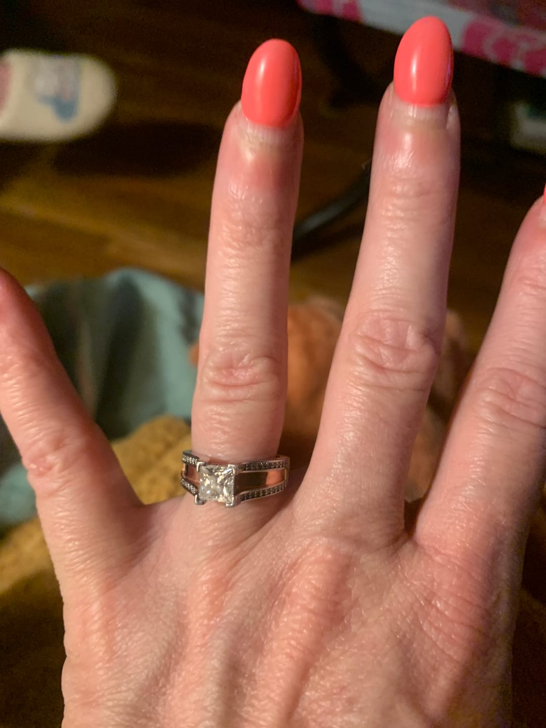 Customer photo review of Princess Cut Moissanite Triple Row Pave Engagement Ring
