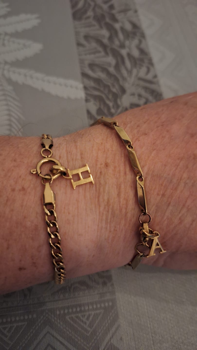 Customer photo review of Letter & birthstone bracelet gold