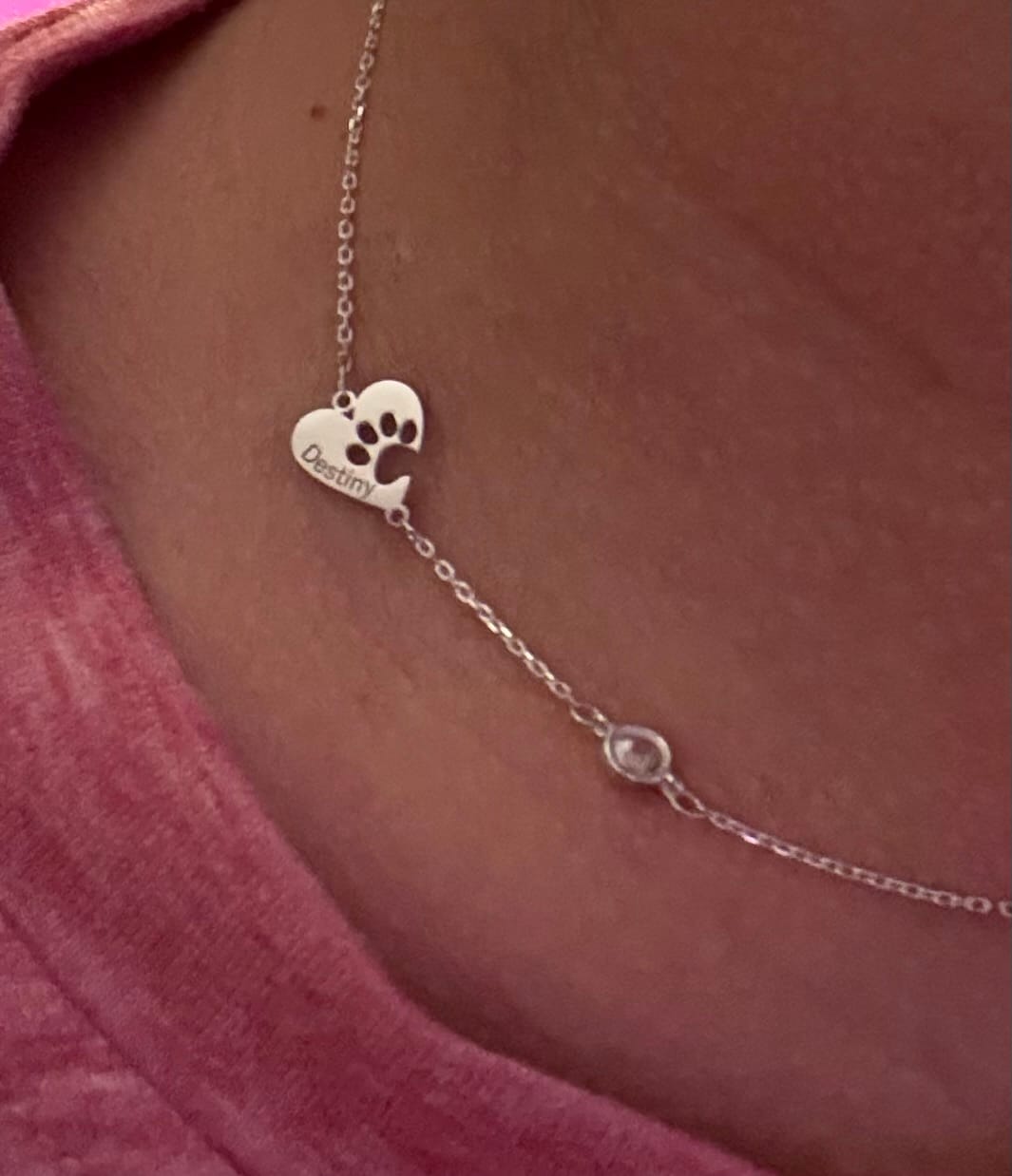 Customer photo review of Custom Engraved Paw Print Necklace
