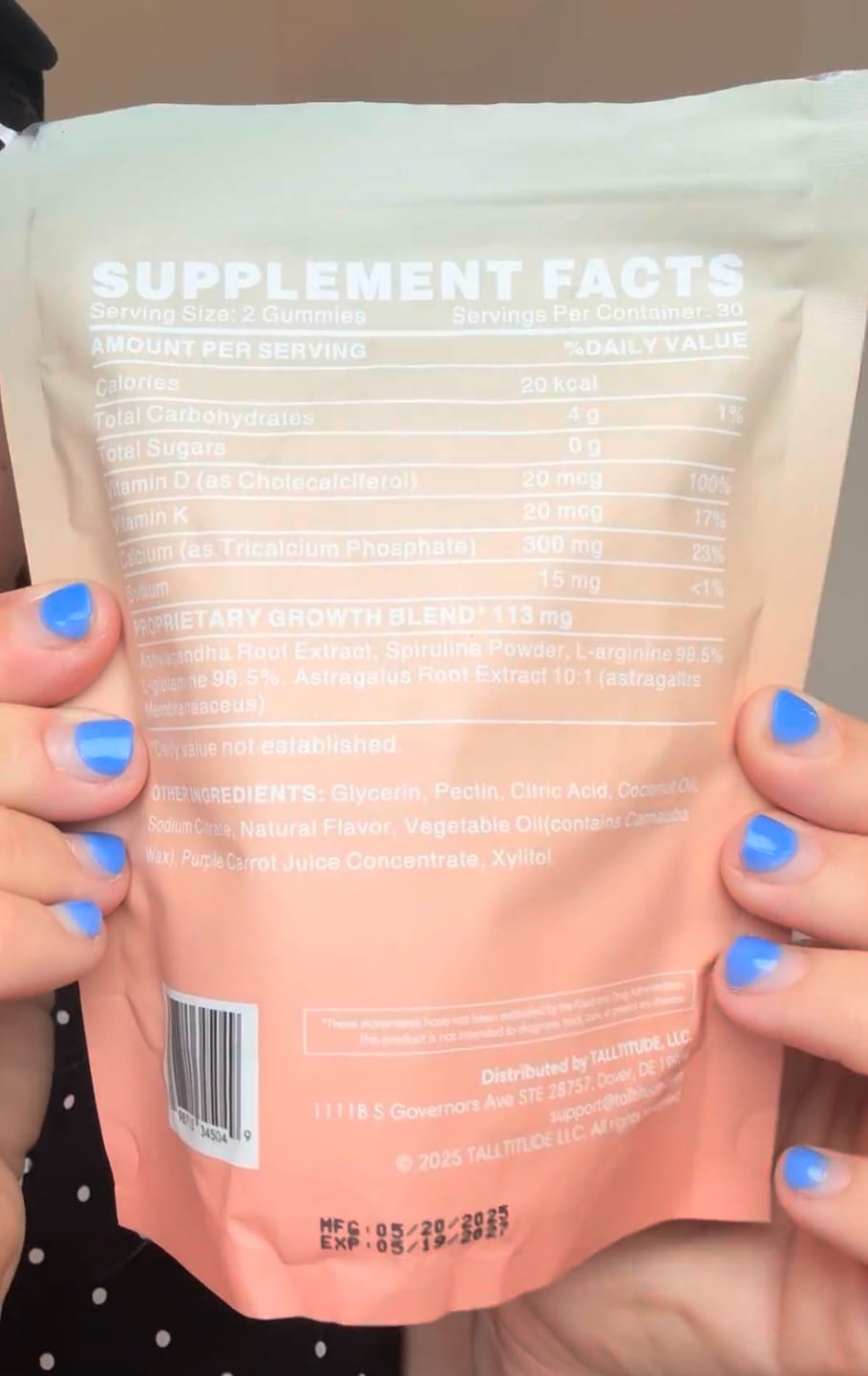 Customer photo review of Talltitude Growth Gummies®
