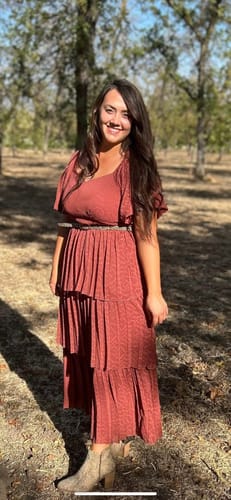 Customer photo review of WOMEN'S SHORT SLEEVE V-NECK SWISS RUFFLE TIERED MAXI DRESS