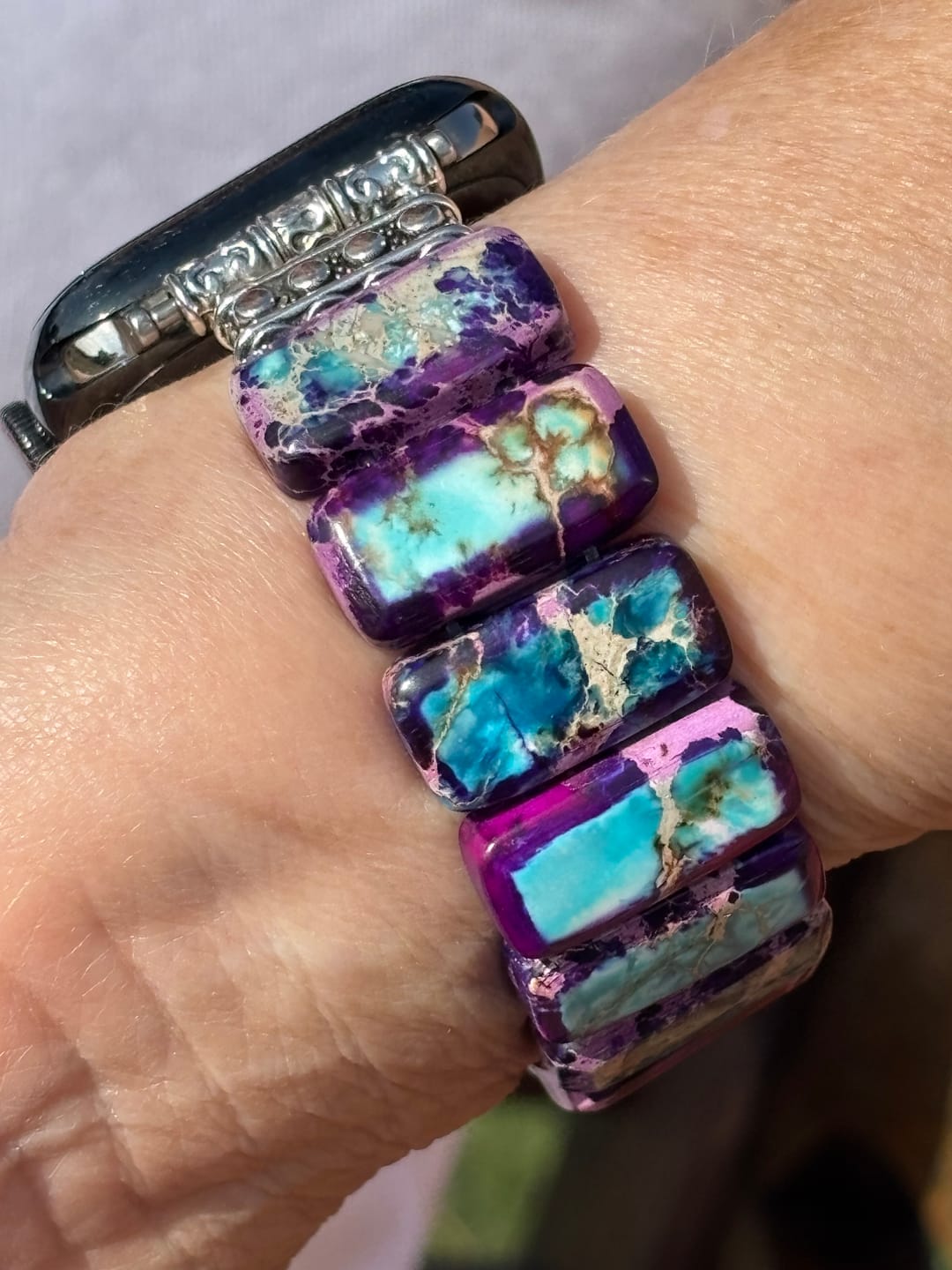 Customer photo review of Majestic Tibetan Jasper Stretch Apple Watch Strap