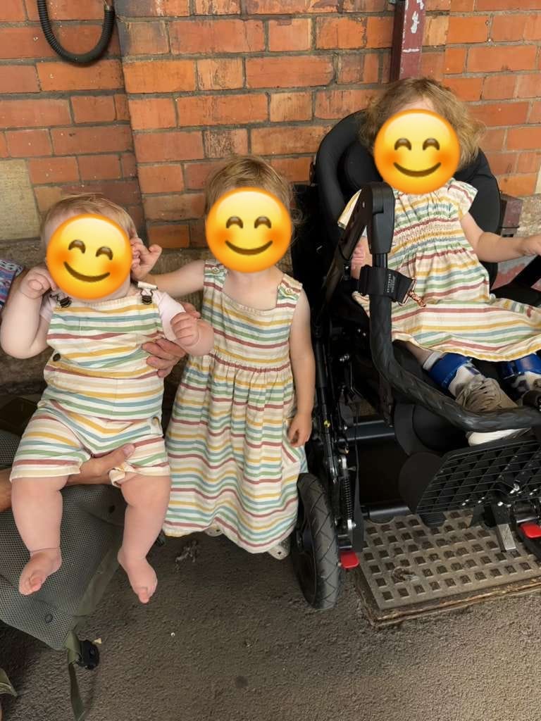 Customer photo review of Rainbow Striped Dungaree Shorts