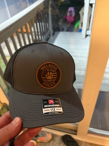 Customer photo review of Custom Leather Patch Trucker Hat - Richardson 112