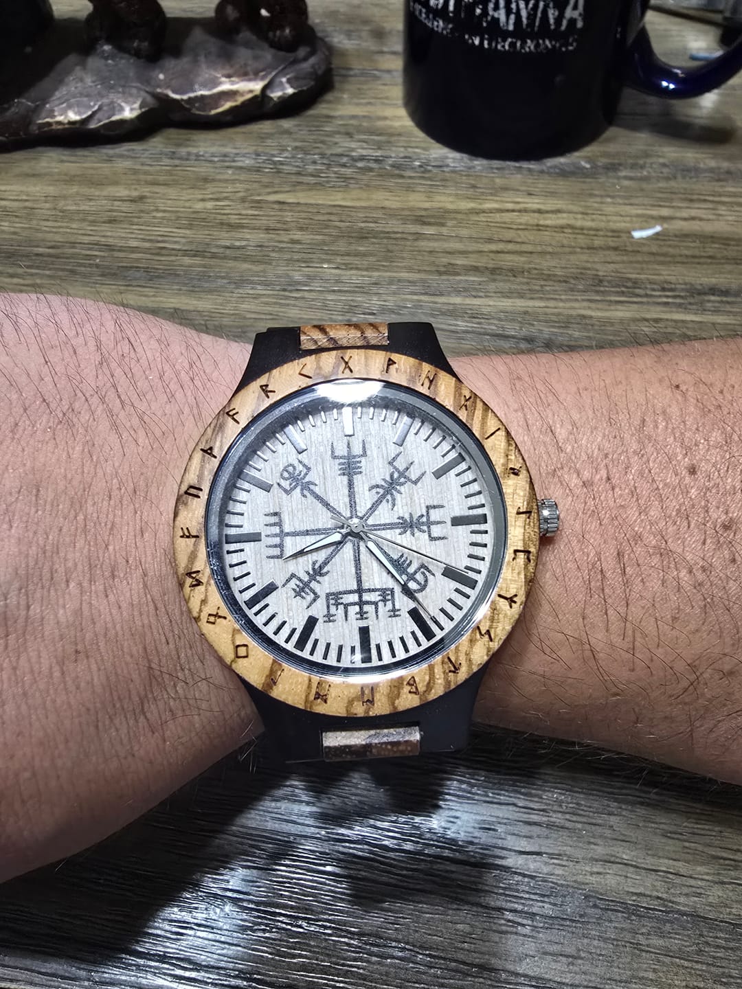 Customer photo review of Personalized Viking Compass Vegvisir Handmade Wooden Watch