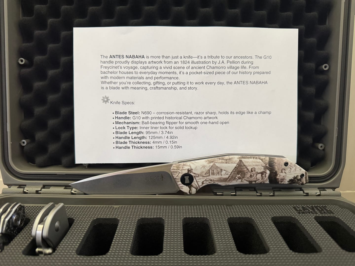 Customer photo review of ANTES NABAHA – Pocket Knife with Ancient Chamorro Artwork | EDC Pocket Knife