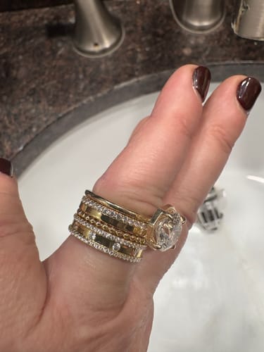 Customer photo review of Louily Fashion Yellow Gold Round Cut Wedding Band In Sterling Silver