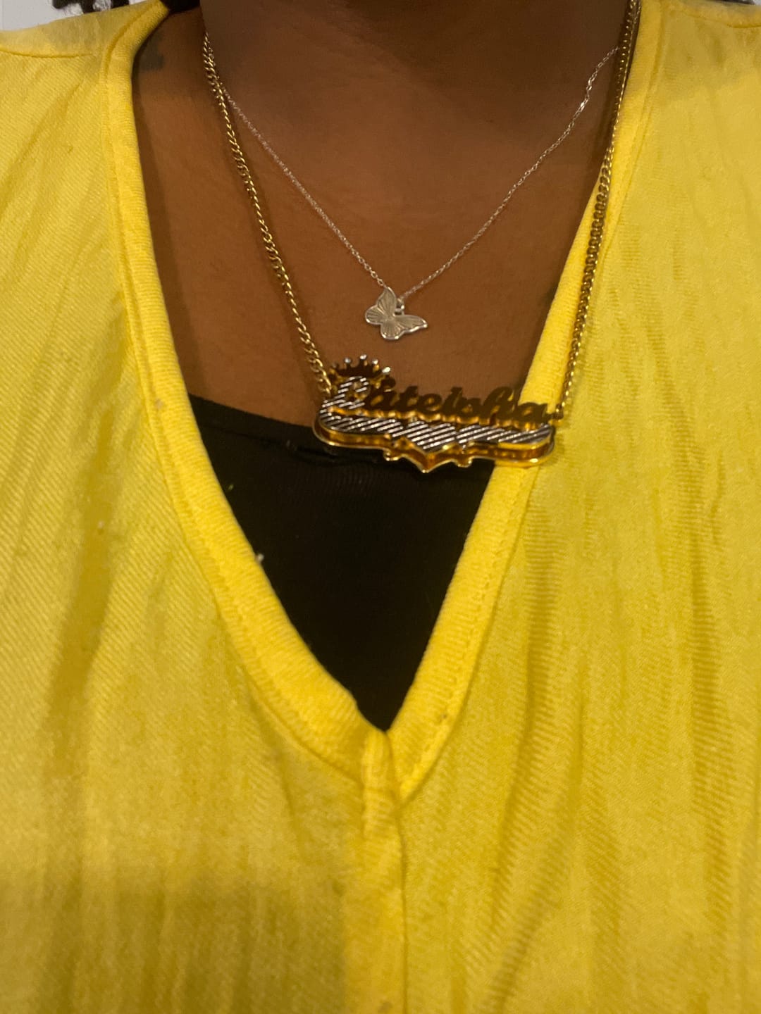 Customer photo review of Double Plated Royal Name Necklace w/ Cuban Chain