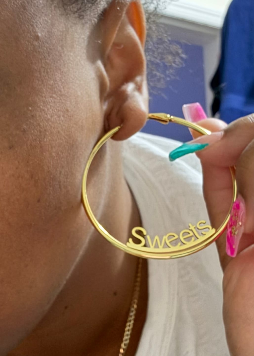 Customer photo review of Name Hoop Earrings