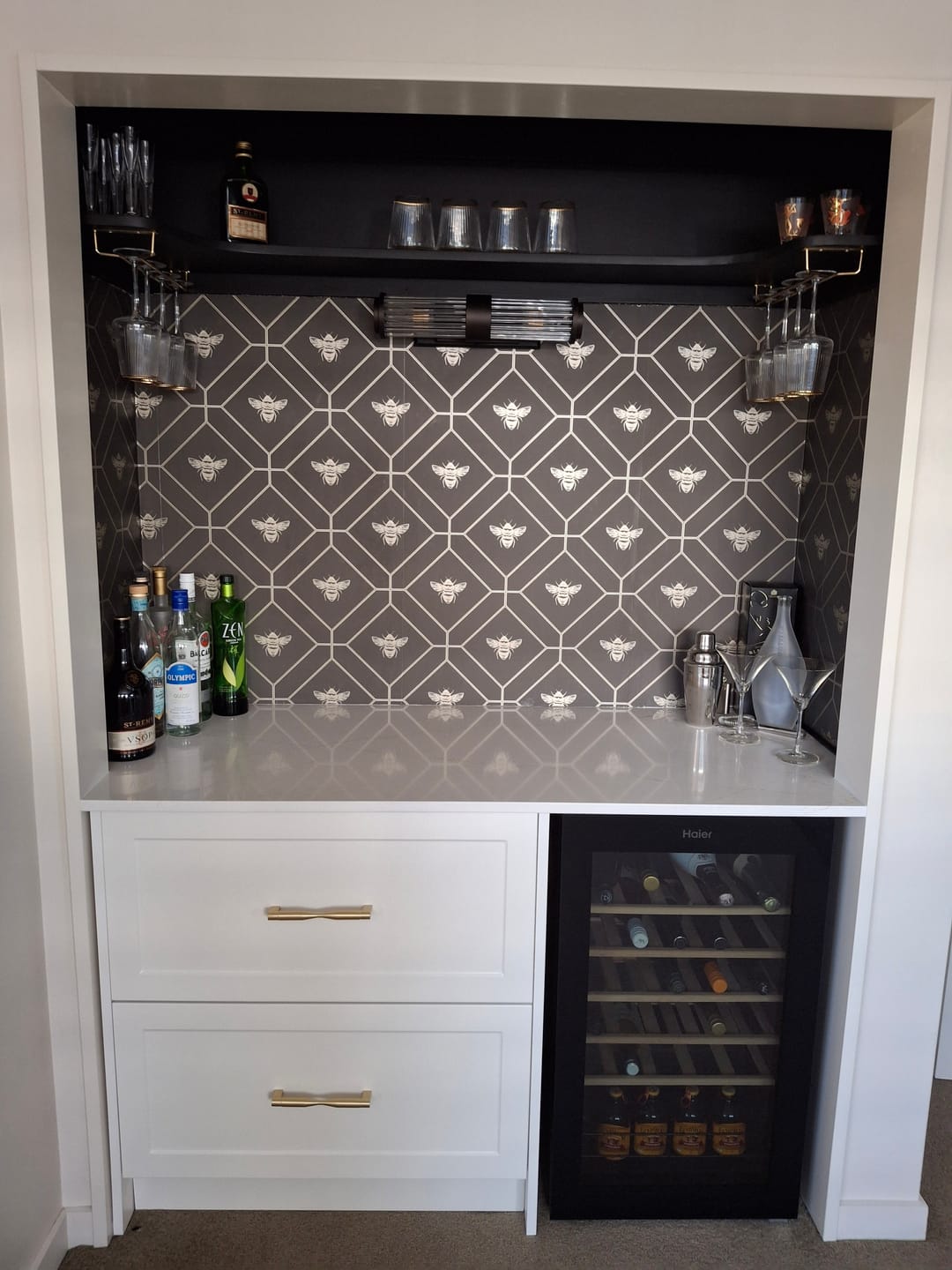 Customer photo review of Honeycomb Bee - Geometric Metallic Wallpaper - Black - Charcoal