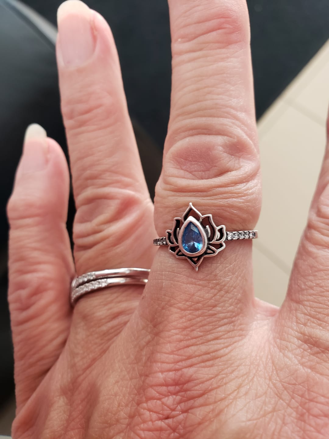 Customer photo review of Buddha Stones Sterling Silver Lotus Zircon Blessing Protection Ring
