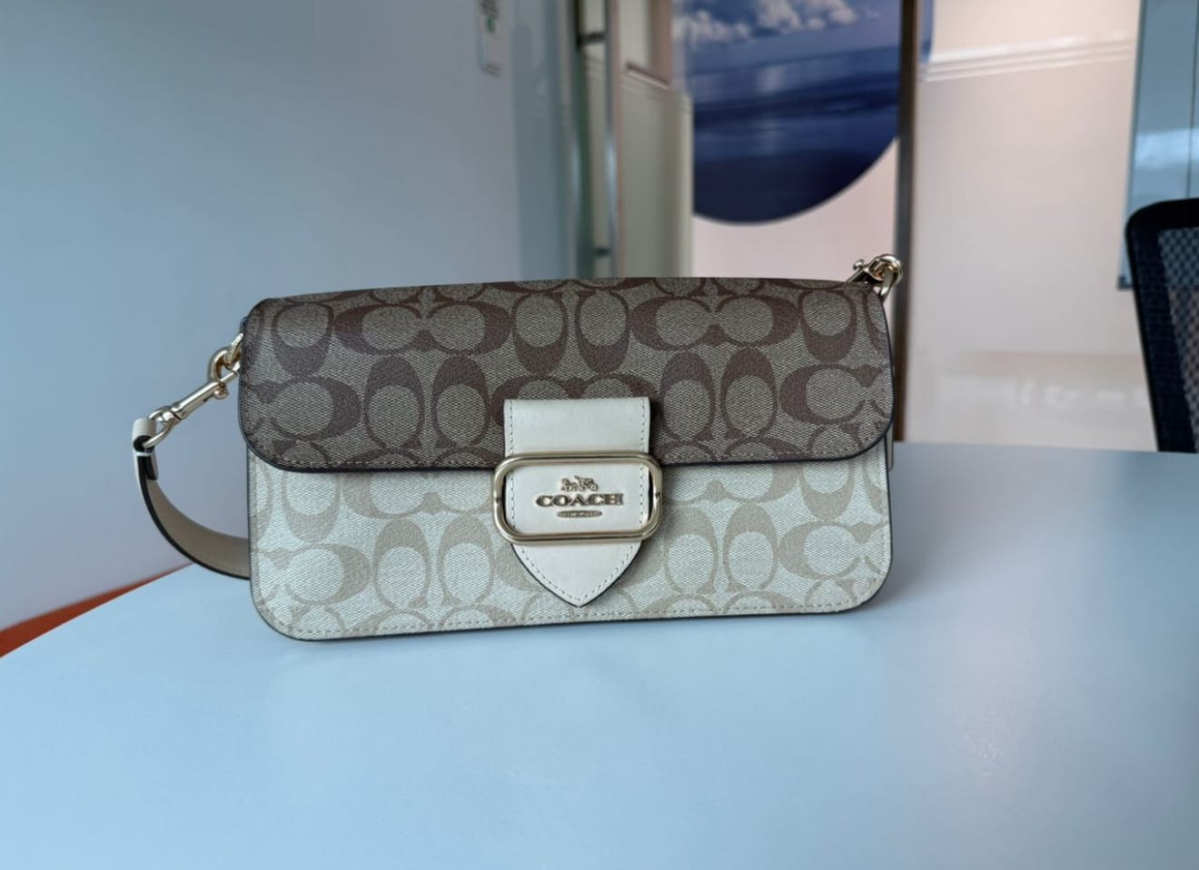 Customer photo review of Preloved Coach Morgan Shoulder Bag In Blocked Signature Light Khaki Multi