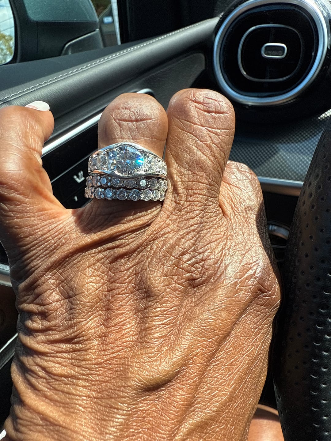 Customer photo review of Bezel Round Moissanite Channel Euro Shank Engagement Ring
