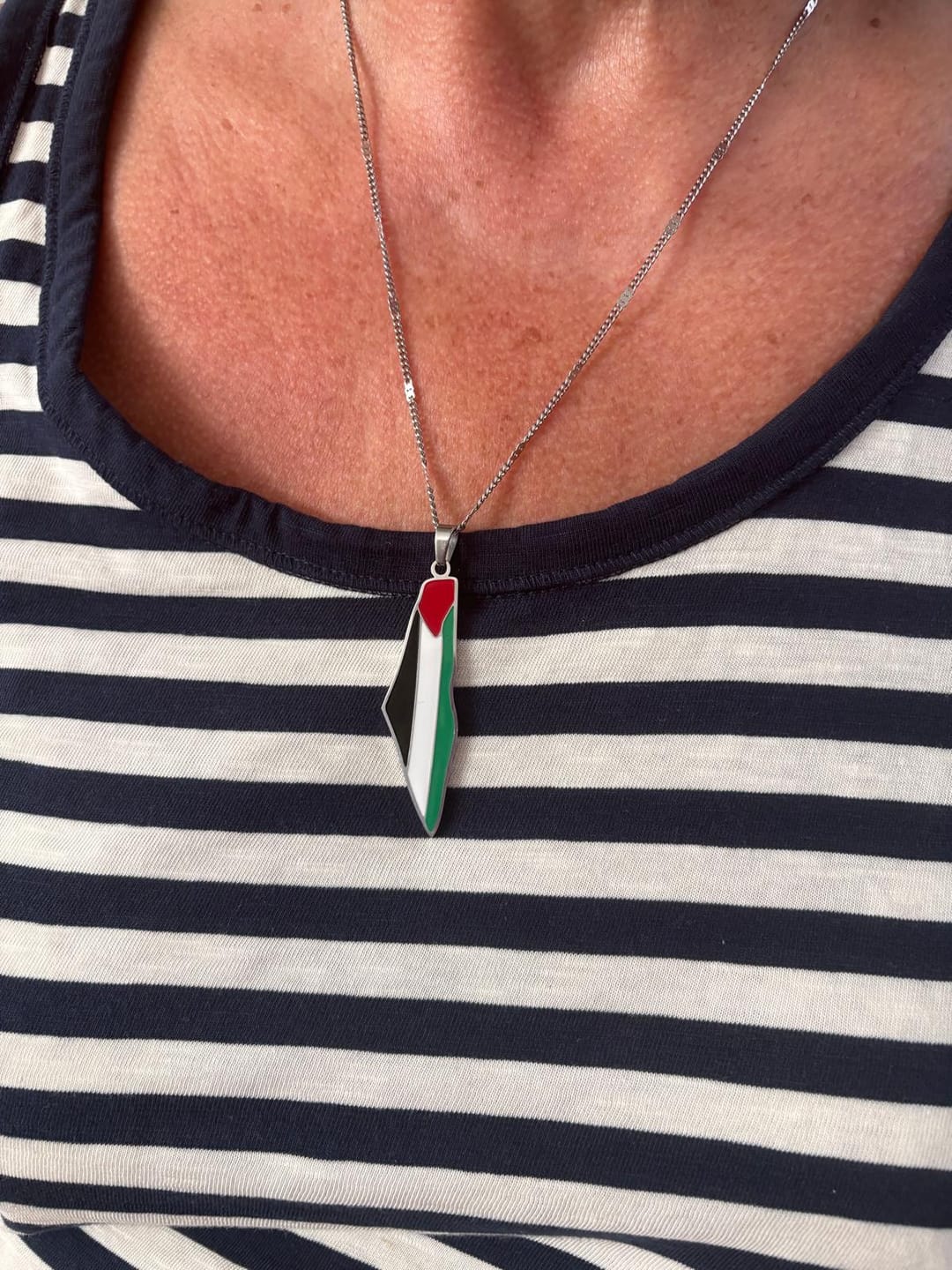 Customer photo review of Palestine Pride Map Necklace