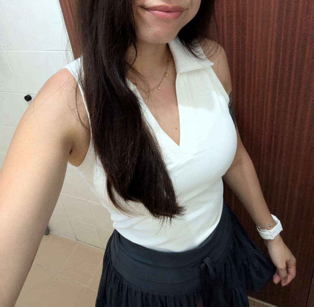 Customer photo review of Sculpted Ease Padded Polo Tank