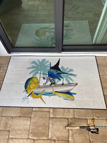 Customer photo review of Guy Harvey Blue Marlin & Mahi Custom Indoor/Outdoor Dock Mat