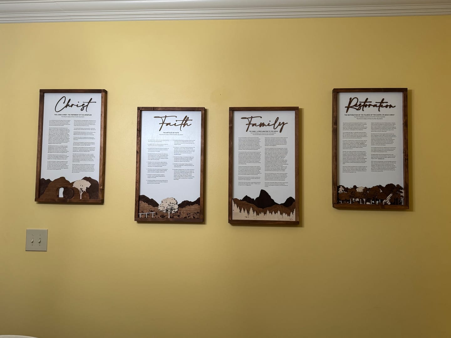 Customer photo review of 4-Piece Framed LDS Proclamation Signs With Beautiful Multi-layered Scenes