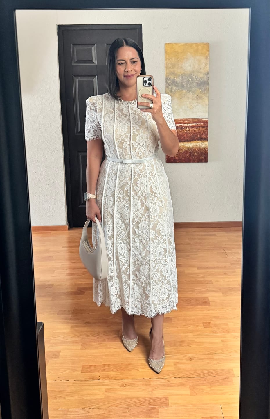 Customer photo review of Vestido midi de encaje con cinto