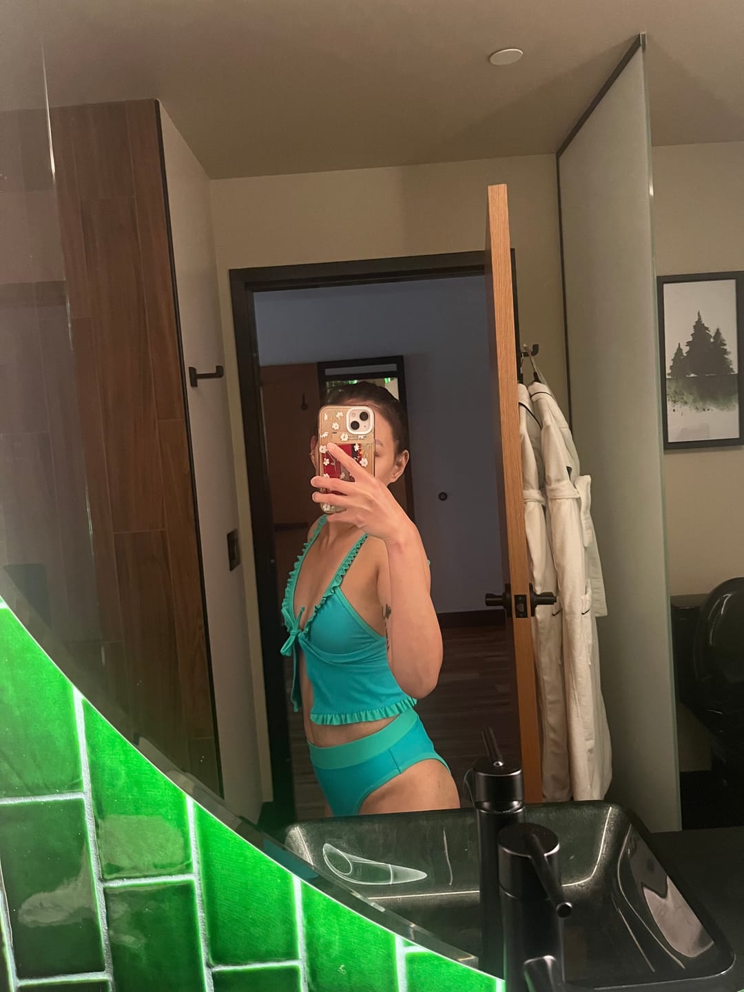 Customer photo review of CHLOE Aqua Melon High Rise Bikini Bottom
