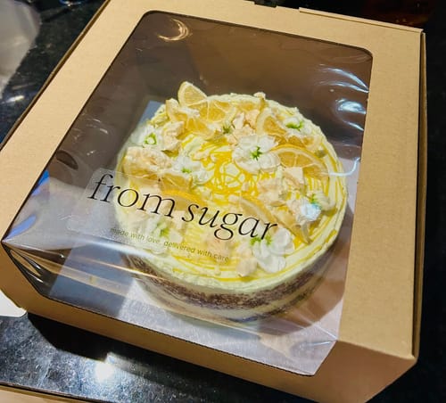 Customer photo review of lemon meringue cake
