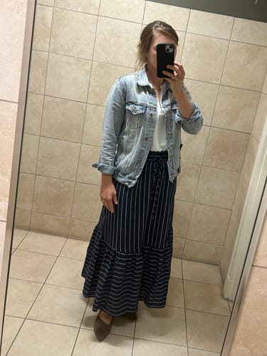 Customer photo review of Mixed Stripes Ruffle Bottom Midi Skirt