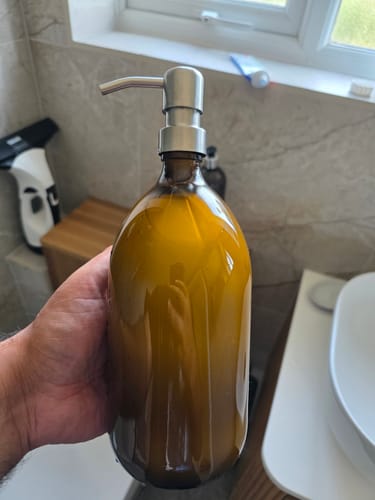 Customer photo review of Amber Glass Bottle with Stainless Steel Pump