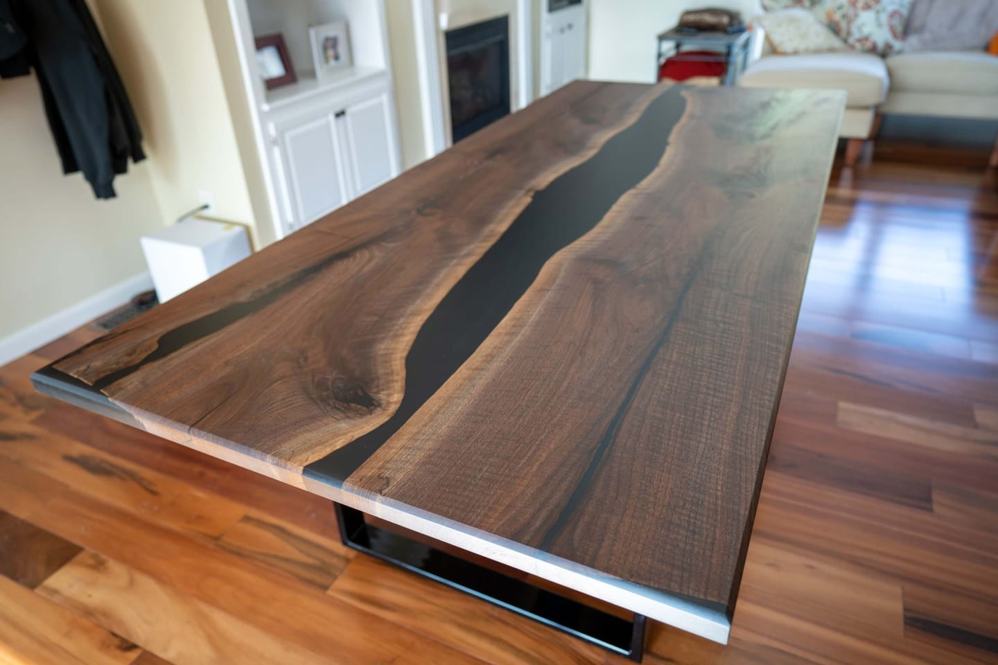 Customer photo review of Handcrafed Black Walnut Live Edge Epoxy River Dining Table - A53