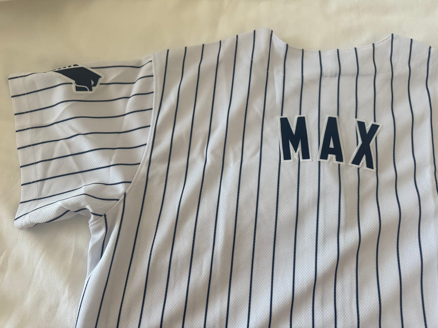 Customer photo review of Custom White Navy Stripe Fashion Authentic Baseball Jersey