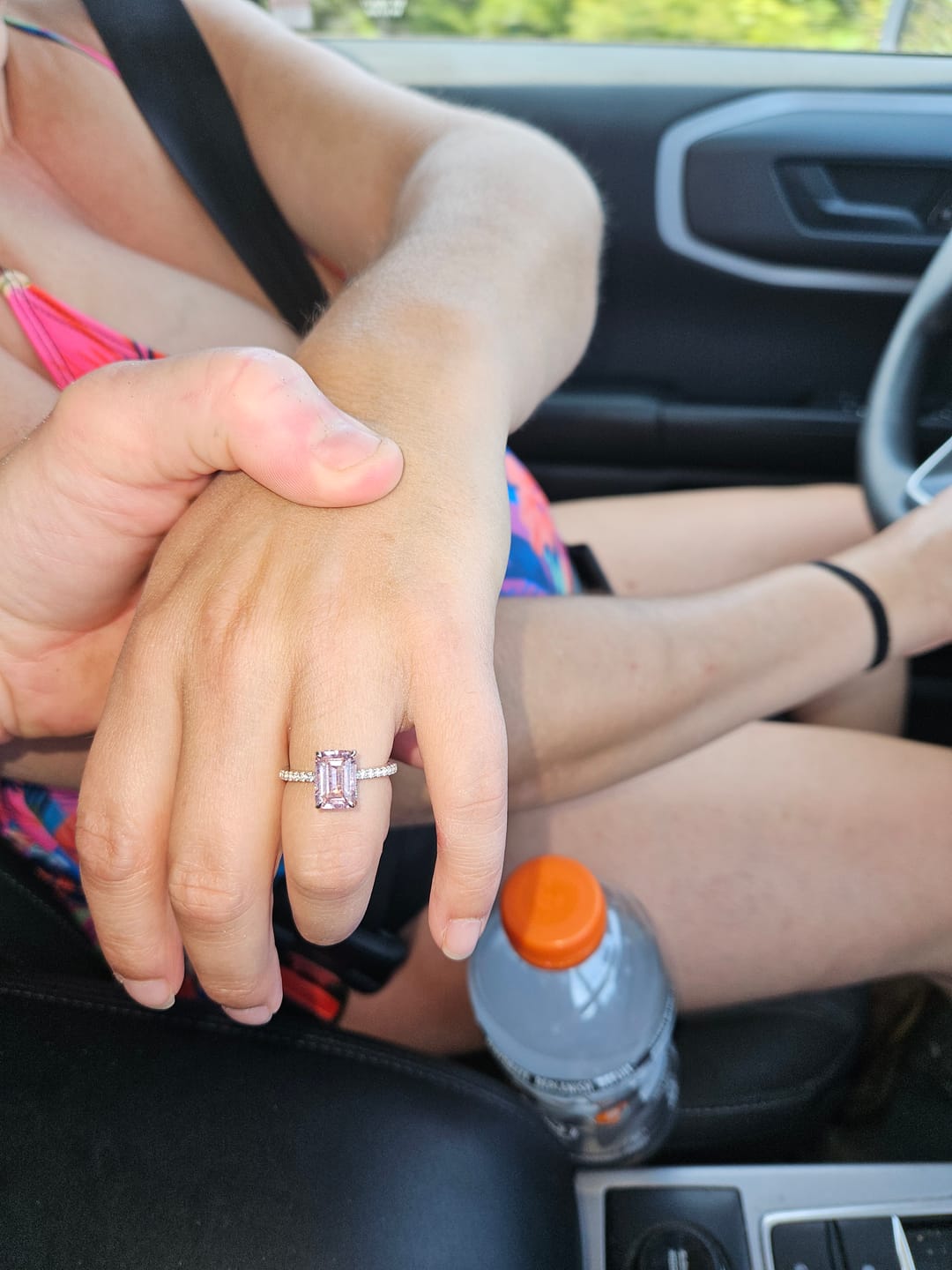 Customer photo review of Louily Elegant Emerald Cut Morganite Pink Women's Engagement Ring In Sterling Silver