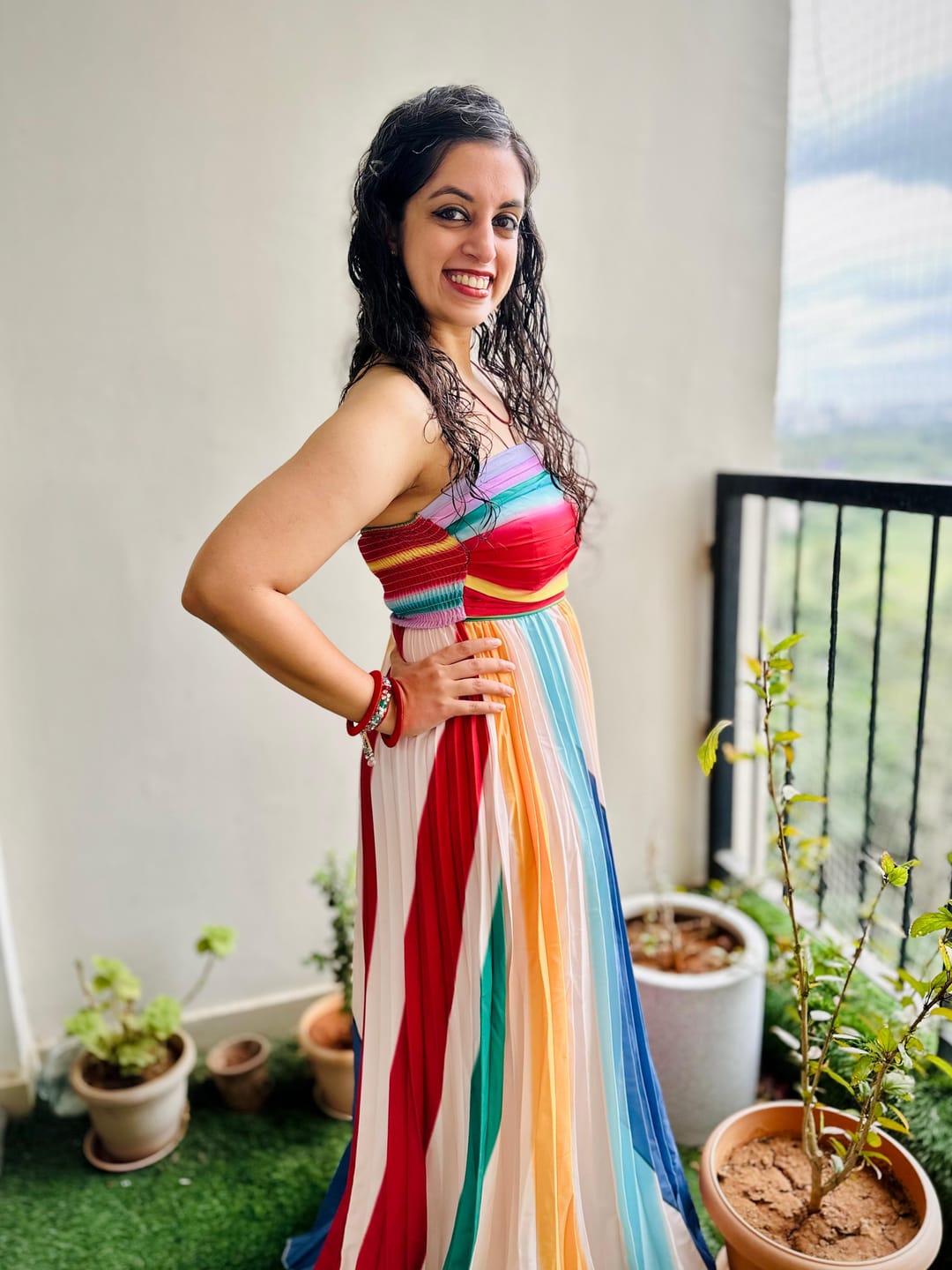 Customer photo review of Mulberry Offshoulder Pleated Maxi Dress