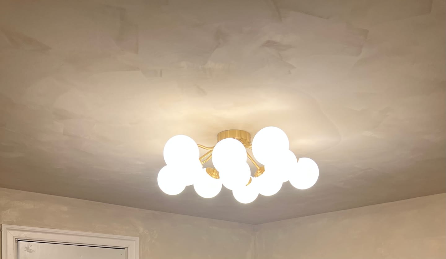 Customer photo review of Bloom Brass Frosted Glass Bubble Semi Flush Chandelier