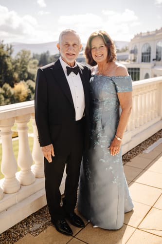 Customer photo review of Strapless Floral Brocade Column Gown With Floral Appliques