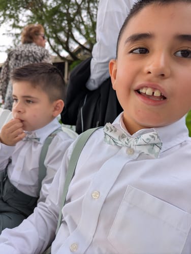 Customer photo review of Sage Floral Bow Tie & Sage Suspenders Set