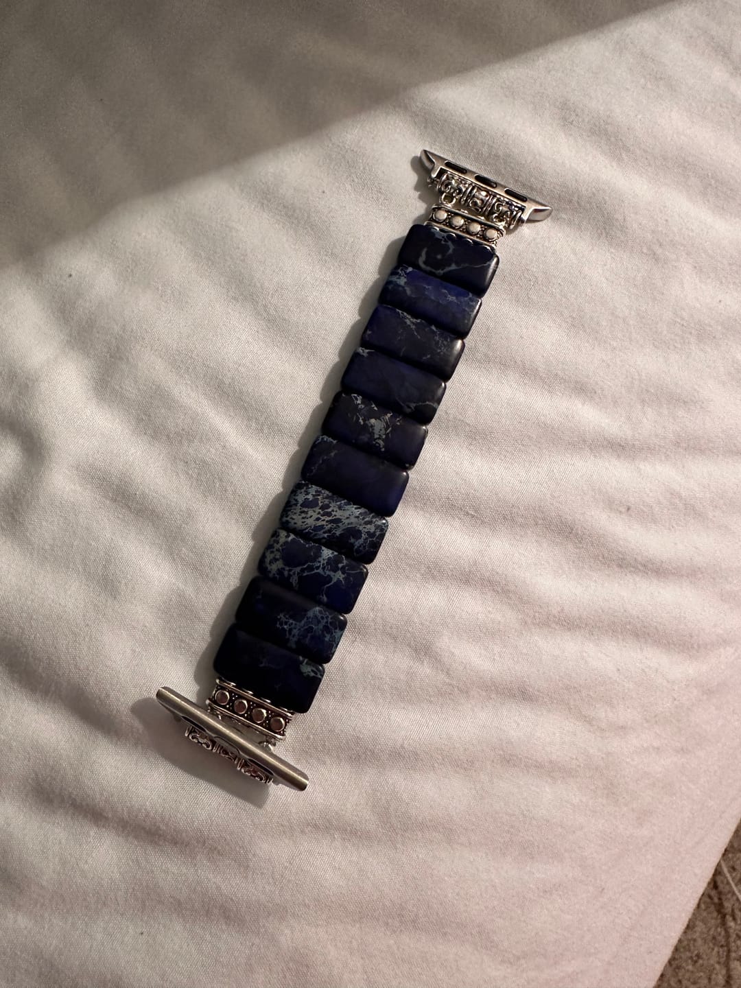 Customer photo review of Dark Navy Tibetan Jasper Stretch Apple Watch Strap