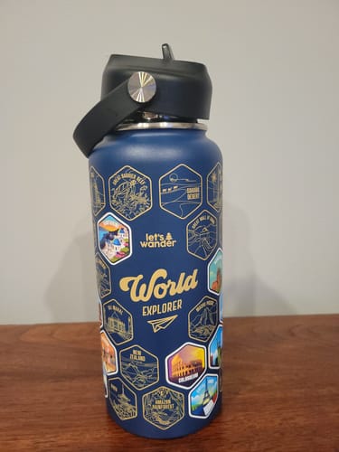 Customer photo review of Lets Wander™ World Explorer Water Bottle + Sticker Set