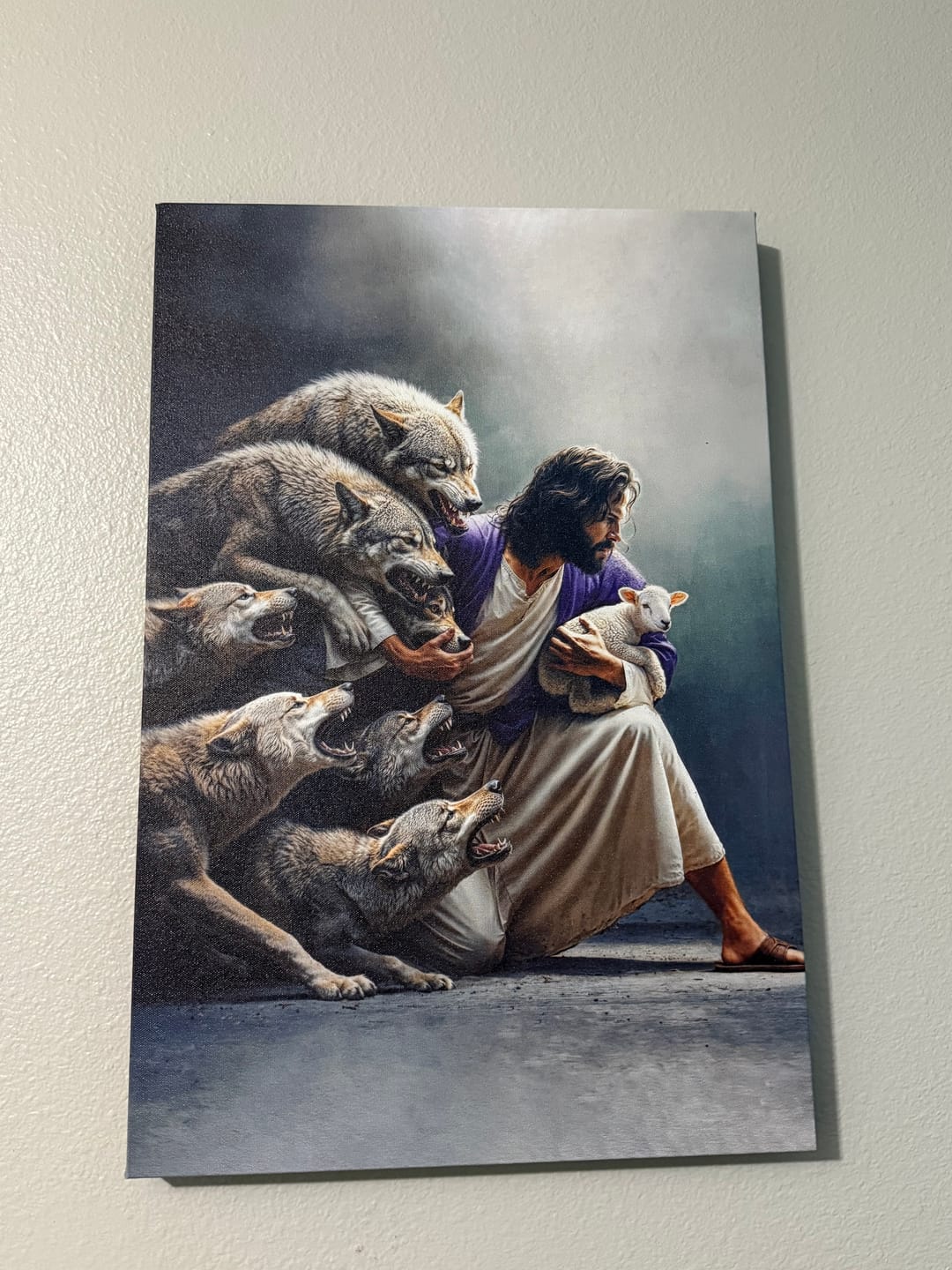 Customer photo review of Jesus Protects The Lamb From Wolves Wall Art Canvas