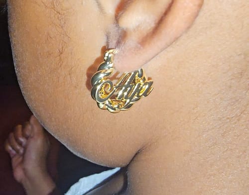 Customer photo review of Bamboo Name Earrings