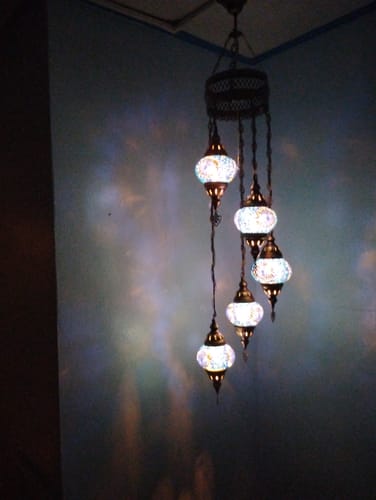 Customer photo review of 5 BALL TURKISH MOSAIC CHANDELIER BLUE SUNFLOWER