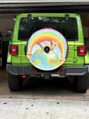Customer photo review of Custom Spare Tire Cover for Jeep, RV, Bronco Camper, Trailer, & More