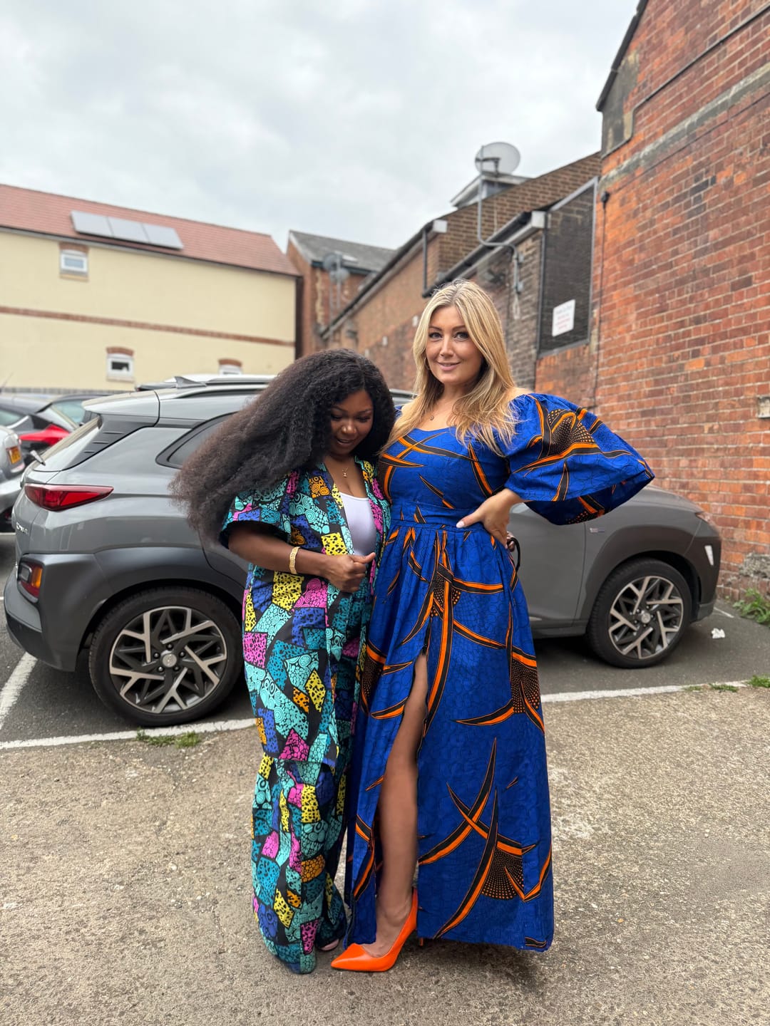Customer photo review of Toni Ankara Off shoulder Maxi Dress | Blue and Orange African Print