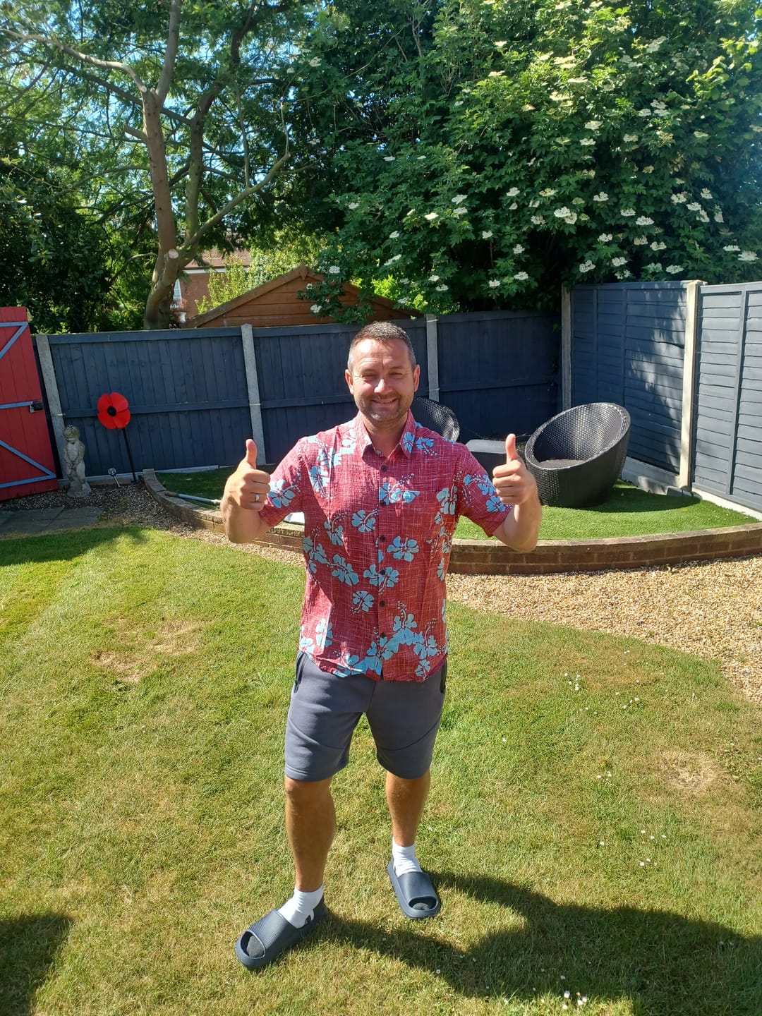 Customer photo review of Men's Red Floral Vintage Short Sleeve Button Up Beach Tropical Hawaiian Shirt