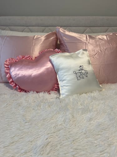 Customer photo review of Puppy Edition Diamond Poodles Silk Throw Pillow