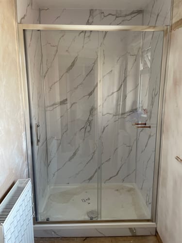 Customer photo review of Premium Carrara White Marble Gloss Shower Wall Panel – 1M x 2.4M