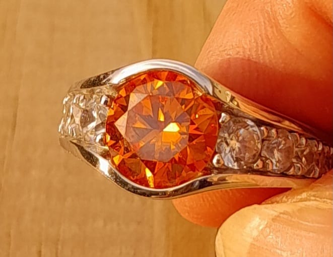 Customer photo review of Bezel Colored Moissanite Channel Euro Shank Pave Engagement Ring
