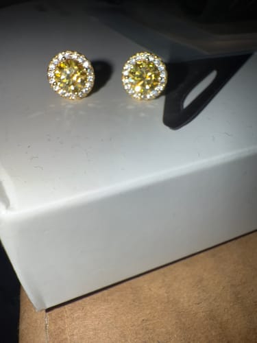 Customer photo review of 2.00 CTW VVS1 Yellow Moissanite Halo Earrings